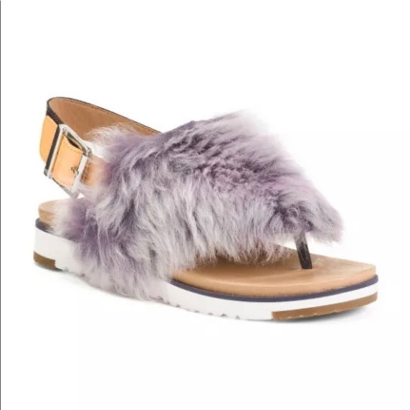 UGG Holly Lamb Fur Fluffy Leather Sandal 7 NEW - Picture 8 of 9